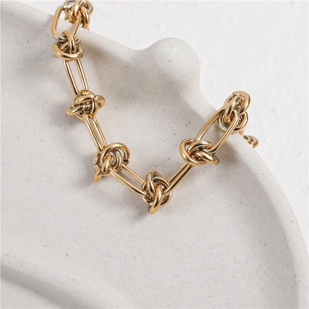 Gold Knot Bracelet - Chunky Gold Bracelet - Gold Chain Link Bracelet - 18K Gold - Picture 6 of 9